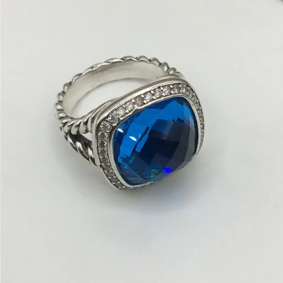 David Yurman Silver Blue Topaz Albion Ring New! Sz 7.5 - Picture 2 of 6